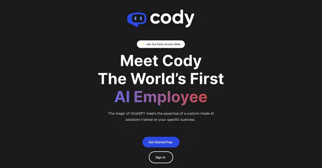 Cody is an intelligent AI assistant like ChatGPT – with the added benefit of being able to train it on your business, your team, your processes, and your clients with your own knowledge base